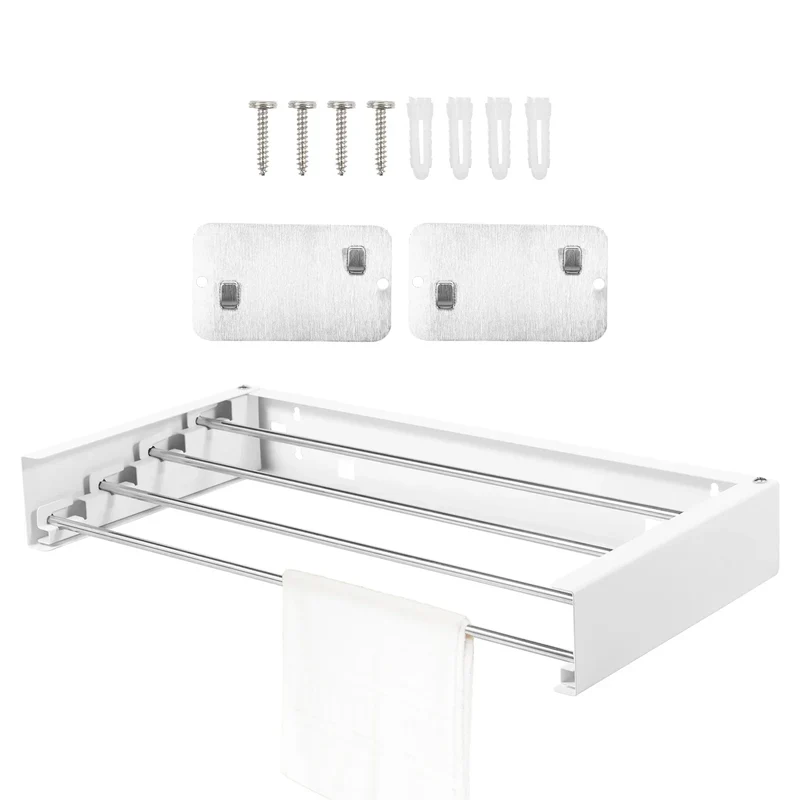 Tendedero de Ropa Plegable de Acero Inoxidable, Montaje en Pared, para Balcón, Viaje e Interior - Barra para Toallas Colapsable