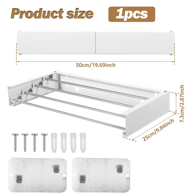 Tendedero de Ropa Plegable de Acero Inoxidable, Montaje en Pared, Ahorra Espacio para Balcón e Interior