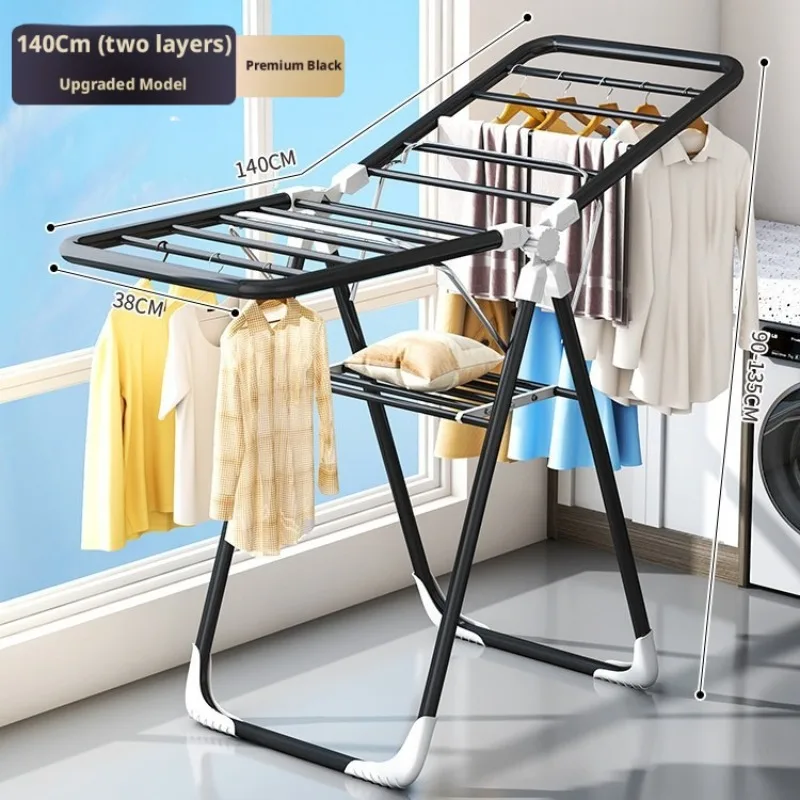Tendedero de Ropa Plegable con Ruedas, Acero Inoxidable, Resistente al Viento, para Balcón Interior y Exterior