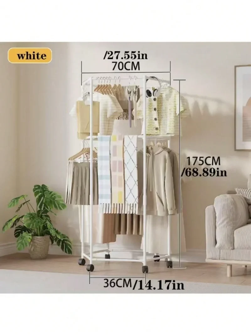 Tendedero de Ropa Hexagonal con Ruedas Giratorias para Balcón y Pared