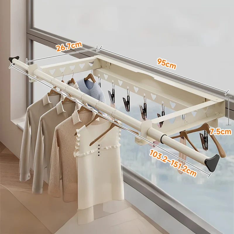 Tendedero de Ropa Retráctil Plegable e Invisible con 7 Pinzas - Sin Taladros para Balcón e Interior