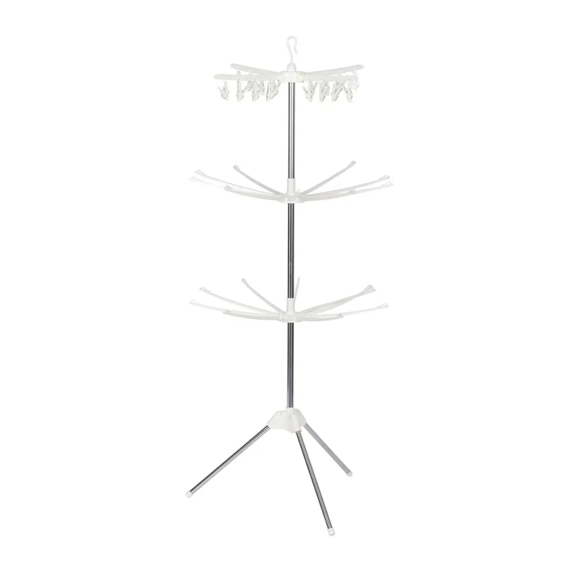 Tendedero de Ropa Plegable Trípode 360° Giratorio de Tres Niveles para Balcones y Uso Interior/Exterior