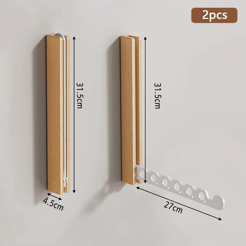 Perchero de Madera para Ropa de Pared, Tendedero Plegable y Organizador Invisible para Ahorro de Espacio