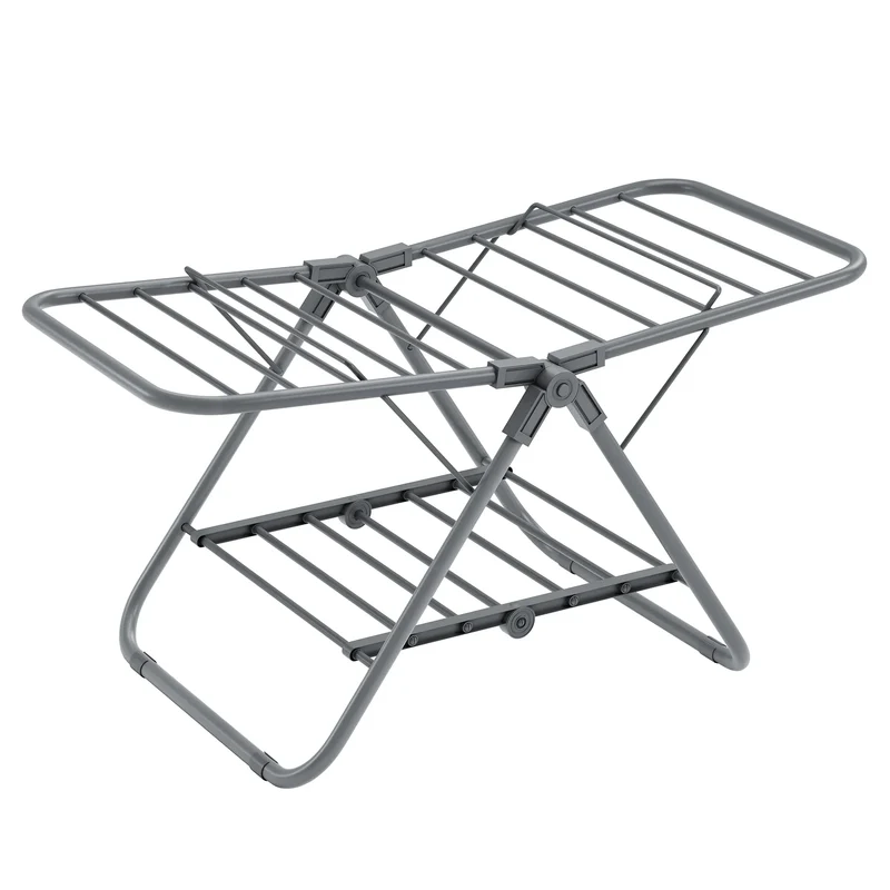 Tendedero de Ropa Plegable SONGMICS, 2 Niveles, Altura Ajustable 54/66/79 cm, Metal Resistente a la Oxidación, Diseño Compacto, Blanco/Gris