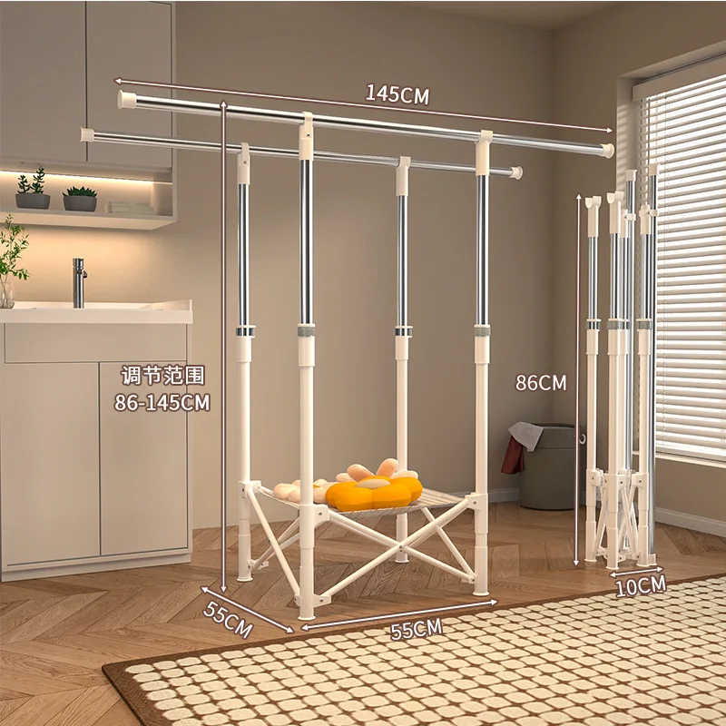 Tendedero de Ropa Plegable y Retráctil de Pie para Interior y Exterior, Organizador de Almacenamiento Integrado