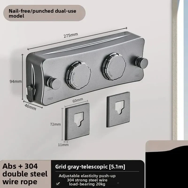 Tendedero de Ropa Retráctil para Secado, Colgador Telescópico sin Perforaciones para Balcón y Baño