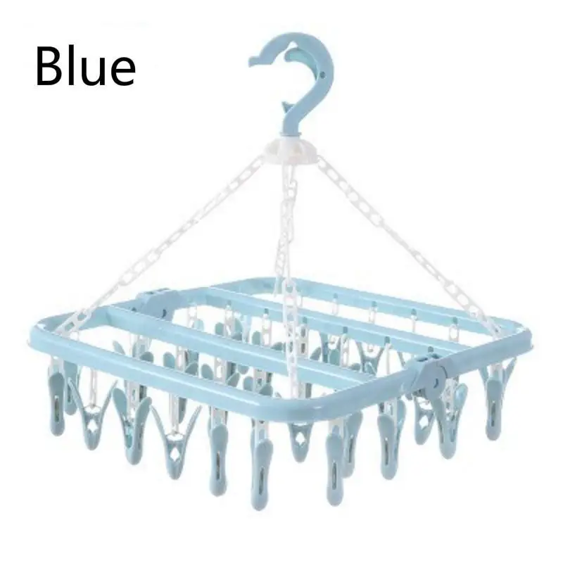 Percha Plegable para Secar Ropa con 32 Pinzas Antiviento, Organizador para Calcetines, Ropa Interior y Bebé