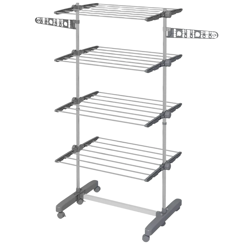 HOMCOM tendedero de ropa plegable con alas laterales extensibles para interior y exterior 142x55x172 cm 4 niveles Gris