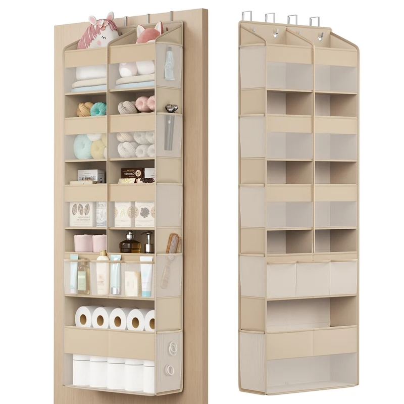 Organizador de puerta con bolsillos y ganchos