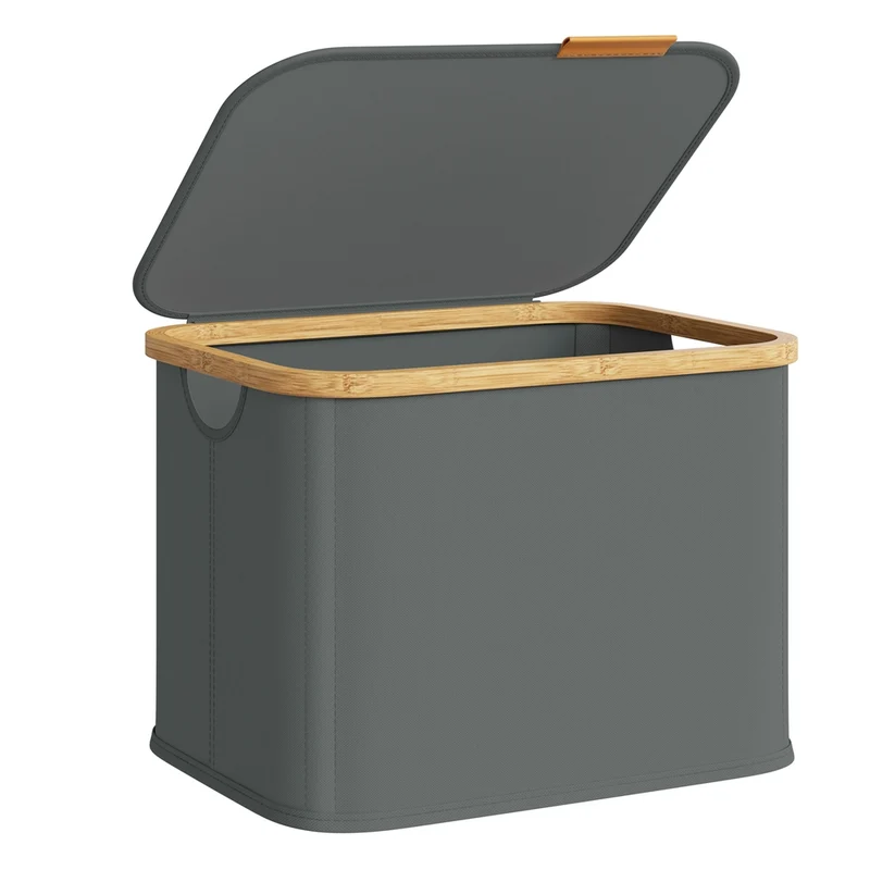 Cesto de ropa plegable con tapa y estructura de bambú