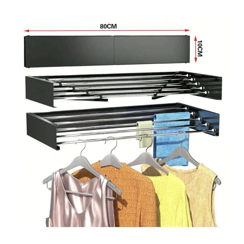 Tendedero de Pared Plegable M2 Tec - Compacto y Ahorrador de Espacio, Soporta 30kg, Aluminio con 5 Barras de 80cm, Interior y Exterior