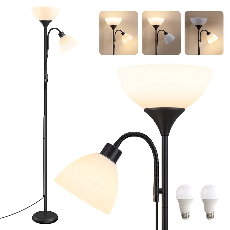 Lámpara de pie LED de hierro con luz de lectura ajustable