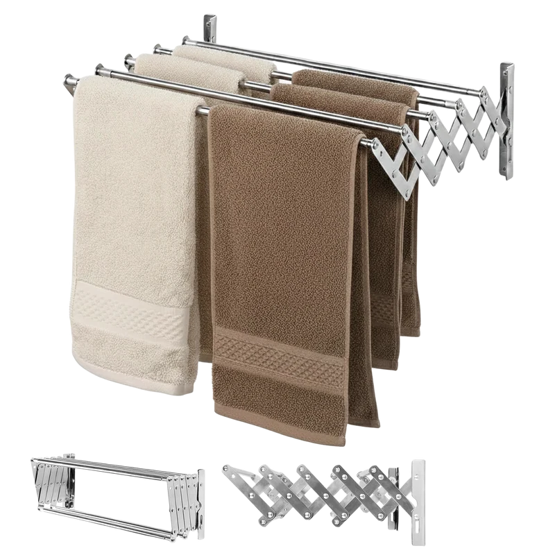 Tendedero de Pared Plegable RELAXTY - Tendedero Multiuso Plegable con 5 Barras Extensibles, Acero Inoxidable Resistente a la Herrumbre para Secado Int