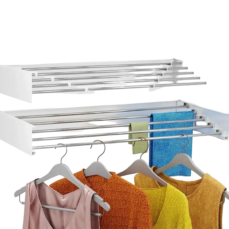 Tendedero de Pared Plegable Retráctil Mikomika 80cm – 6 Barras de Aluminio, Capacidad 30kg
