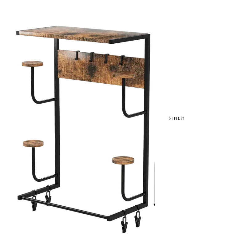 Soporte de Pared Color Madera para Ropa con 4 Ganchos para Guantes y 4 Estantes para Sombreros - Tendedero de Ropa