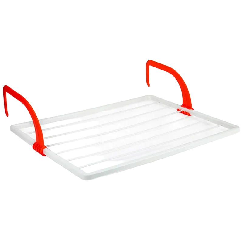 Tradineur - Tendedero plegable para radiador, 4m de secado, blanco con ganchos rojos, resina resistente al sol