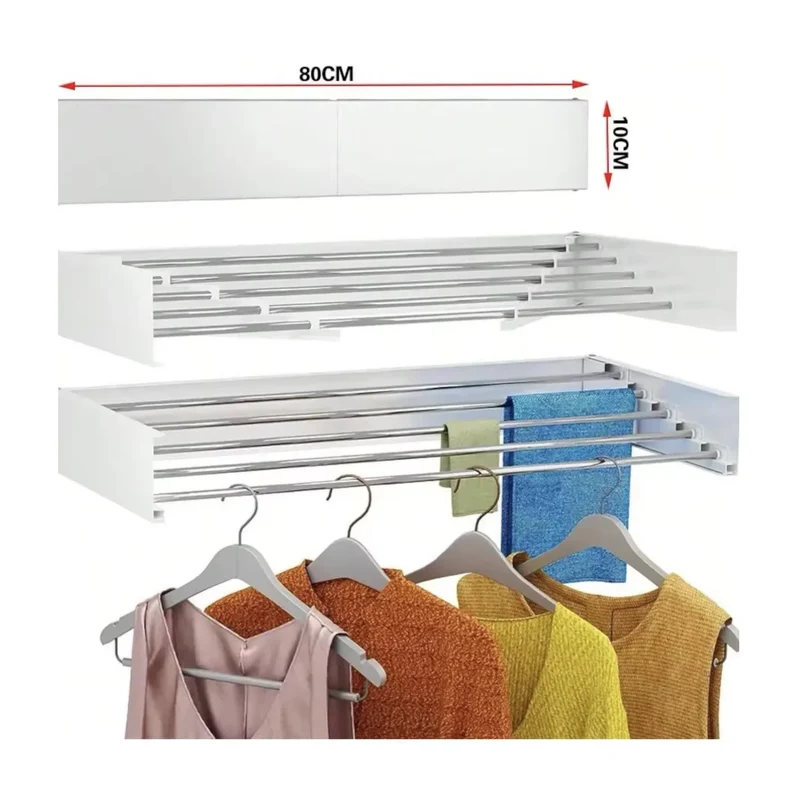 Tendedero de pared plegable Kynley, secador de ropa compacto con capacidad de 30 kg, 6 barras de aluminio de 80 cm, ahorra espacio con solo 2.5 cm de