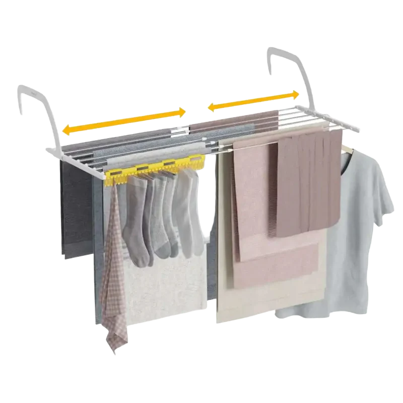 Tendedero Newlux Balcón V9 Blanco Extensible, ajustable 52.5-92.5 cm, acero inoxidable, 9m de secado, plegable para 29 prendas, interior/exterior