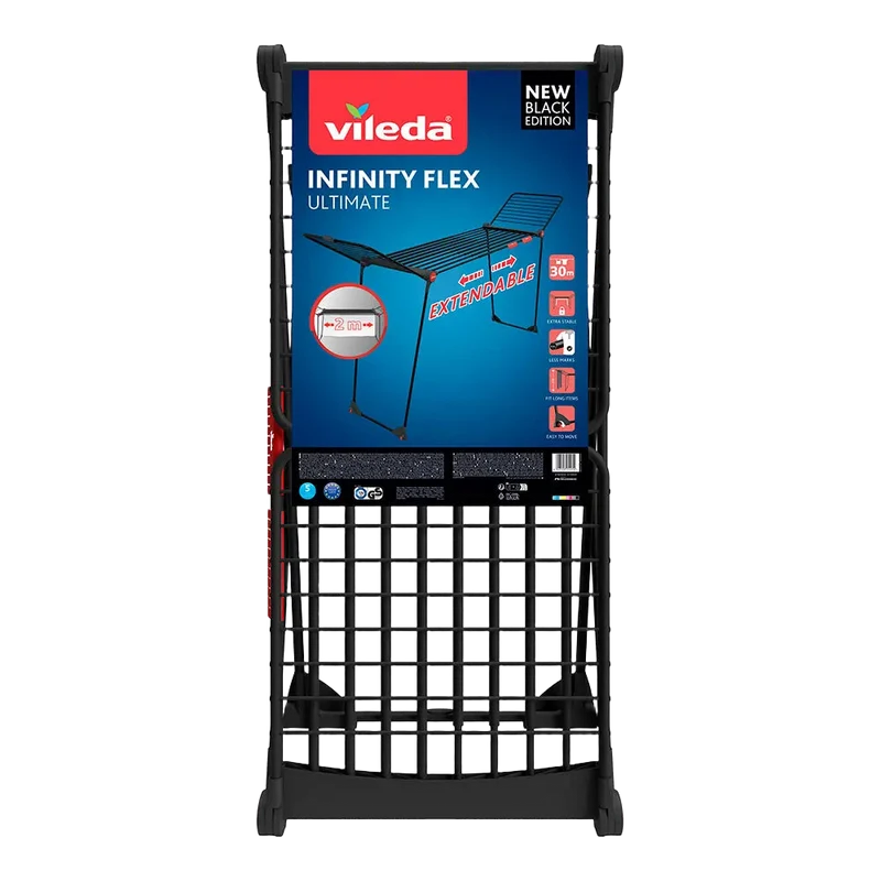 Tendedero de Ropa Vileda Infinity Flex Ultimate Extensible, 30 m, Aluminio, Negro Mate, con Ruedas