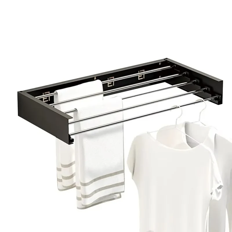 Tendedero de Ropa Retráctil de Acero al Carbono 60CM, Plegable de Pared, 5 Barras, Resistente y Oculto