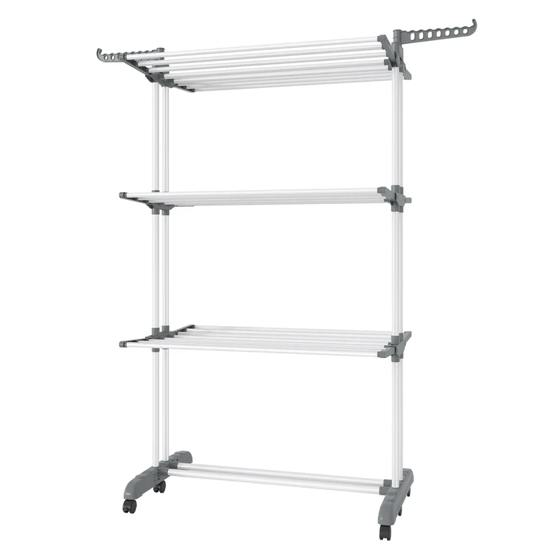Tendedero Plegable 4 Niveles con Ruedas SONGMICS, 63.5x125.5x173 cm, Acero Inoxidable, 41 kg, Blanco Nude y Gris Paloma