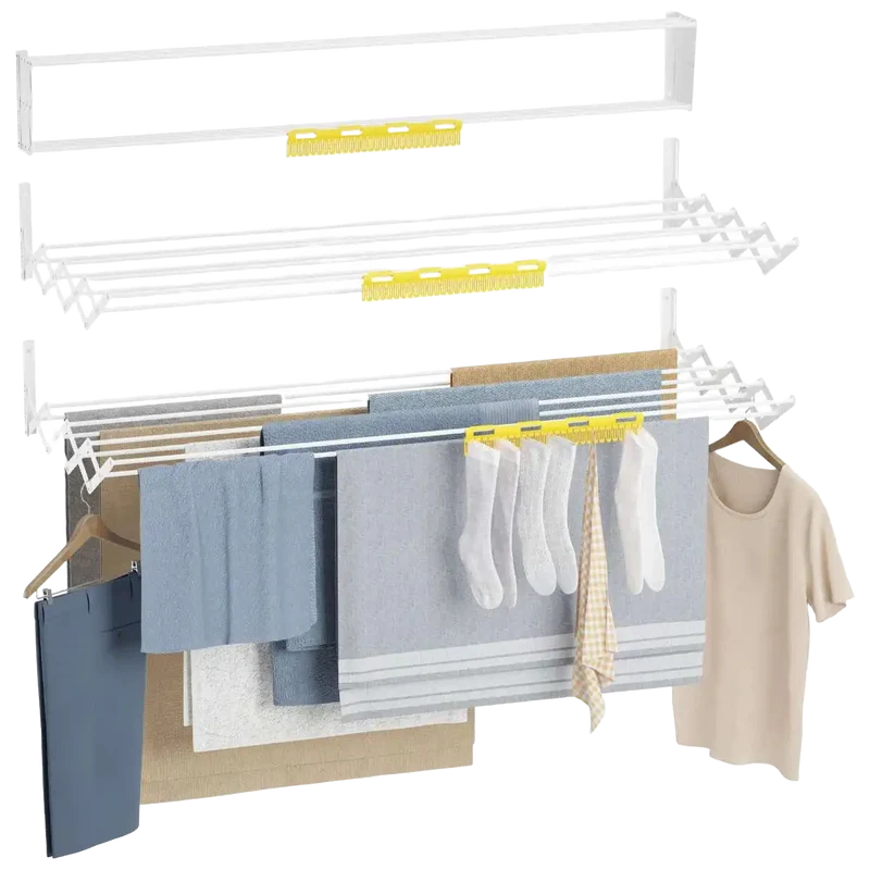 Newlux Tendedero de Pared Plegable V120 Blanco – 12 m de secado, 12 kg, hierro epoxi