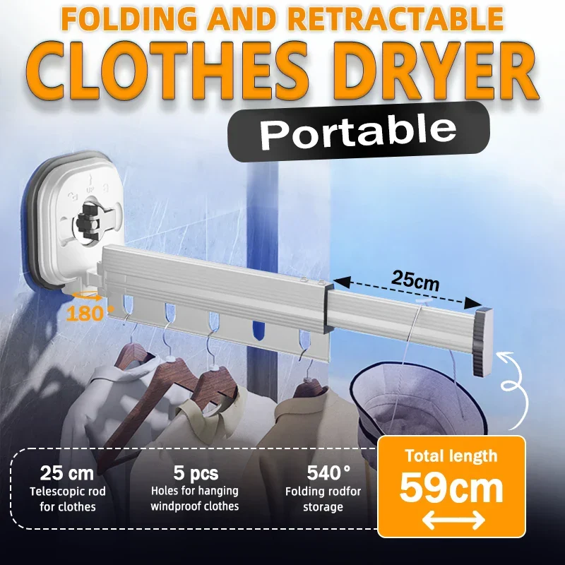 Tendedero de Ropa Plegable y Retráctil para Pared - Ahorra Espacio