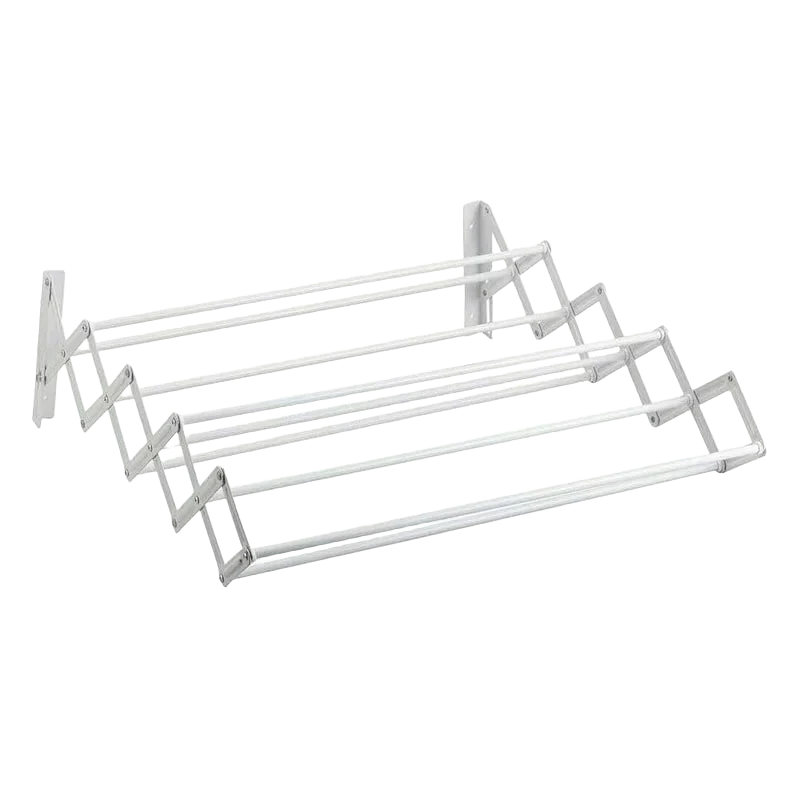 Tendedero de pared extensible 60/80/100cm - plegable interior/exterior acero blanco 9 barras 5m cuerda