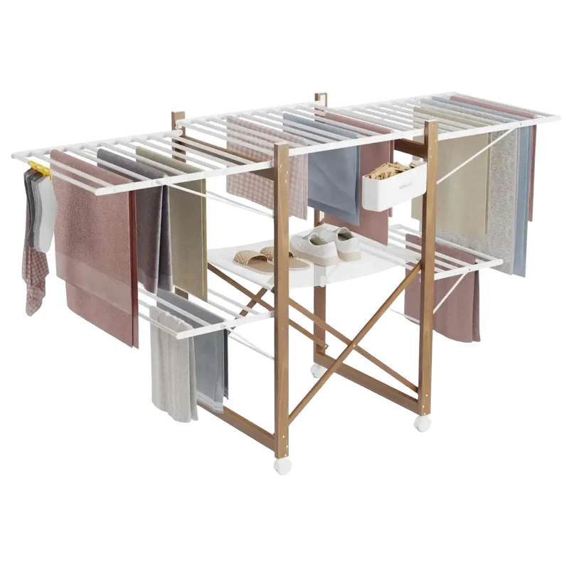 Newlux Tendedero Plegable con Alas XXL - 176x61x104cm, 30m de Capacidad, Estructura Metálica 25kg, 4 Niveles con Ruedas