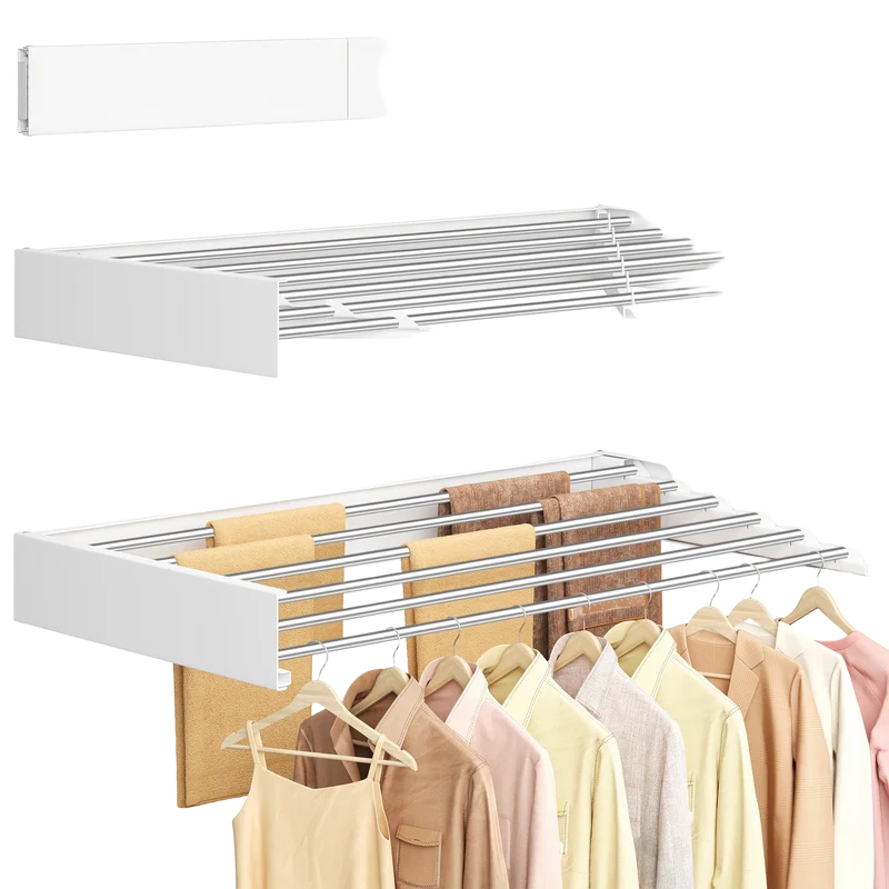 Tendedero de Pared Plegable SONGMICS, Secador de Ropa de Pared con 6 Barras de Aluminio, Diseño de Ahorro de Espacio para Uso Interior y Exterior, Car