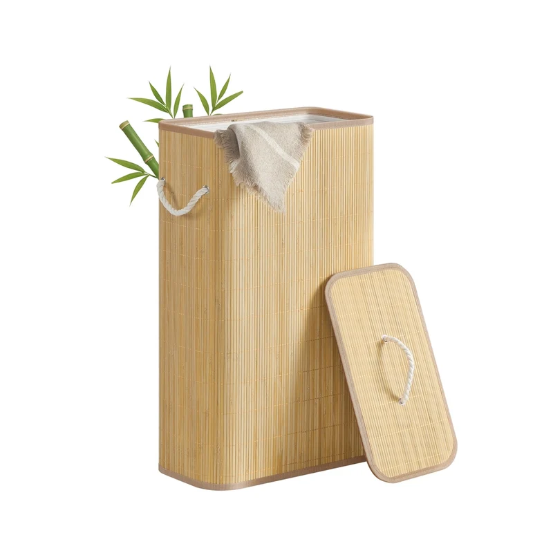 Cesto para ropa de bambú con tapa y bolsa extraíble