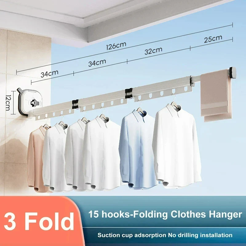 Tendedero de ropa plegable de aluminio extensible con ventosa - Negro