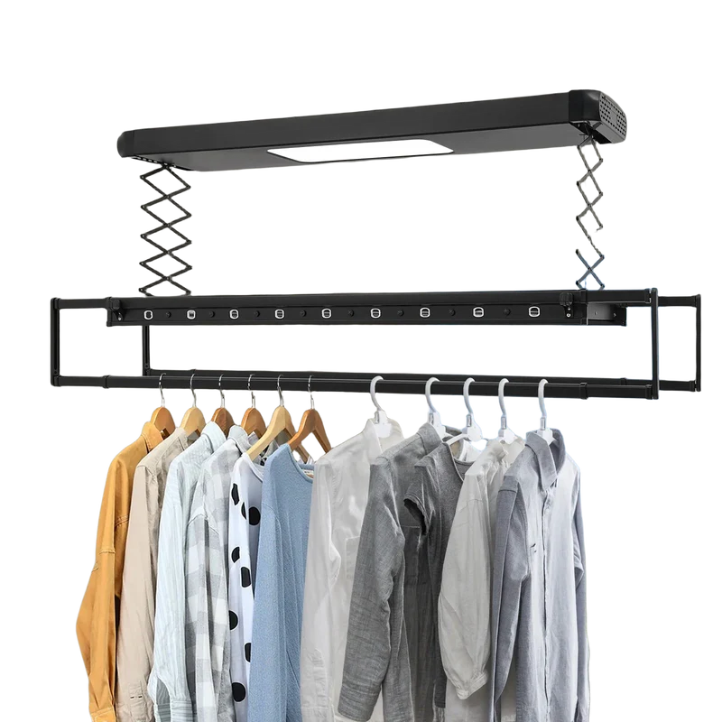 Tendedero de Ropa Plegable Eléctrico Telescópico de Pared y Techo 8 Barras Alta Capacidad