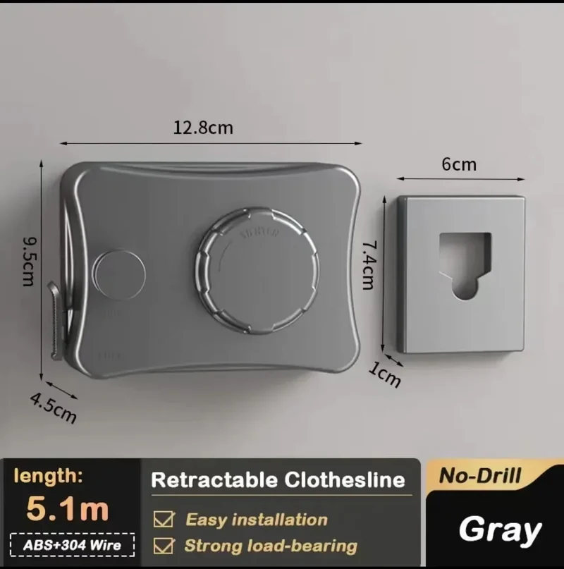 Tendedero de Ropa Retráctil Invisible de Pared, Ahorro de Espacio y Ajustable