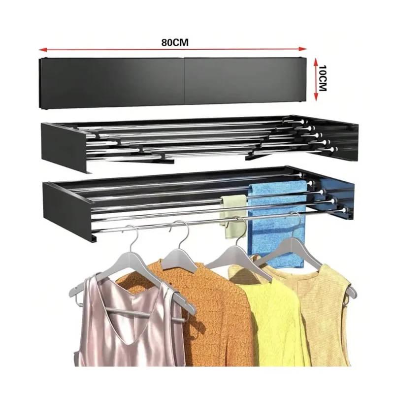 Tendedero de Pared Plegable, Kynley 80cm Retráctil con 6 Barras de Aluminio, Soporta 30kg, 4 Metros Lineales