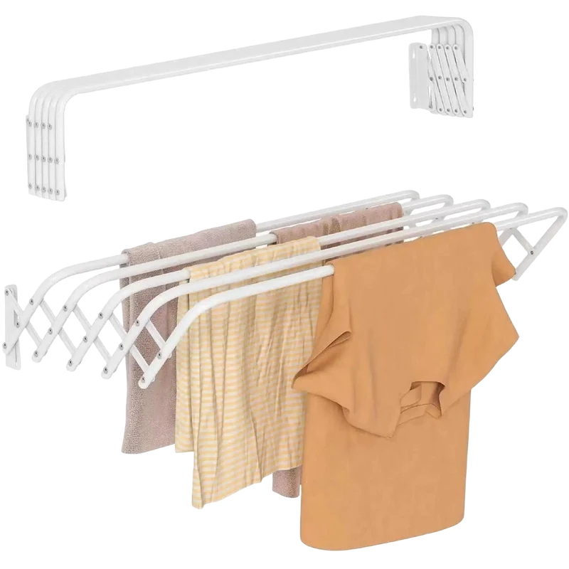 Tendedero de Ropa Plegable de Pared, Secador de Acero Inoxidable Extensible con 5 Barras, Diseño que Ahorra Espacio para Uso Interior o Exterior
