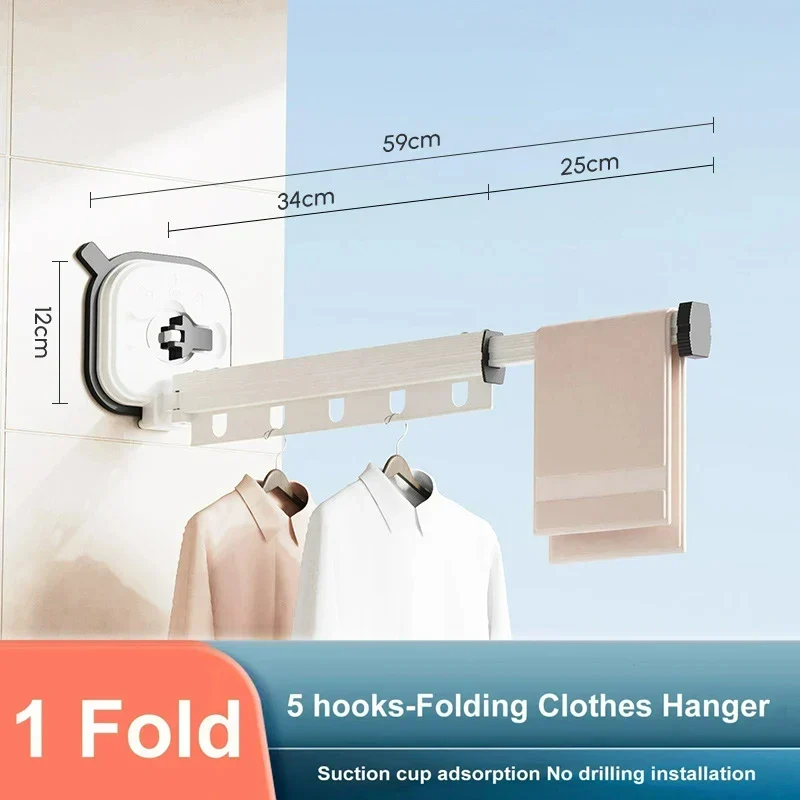 Tendedero de Pared Plegable y Retráctil Resistente para Ropa Colgante