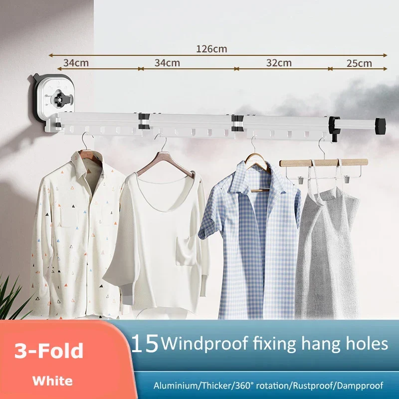 Tendedero de Ropa Plegable y Retráctil, Ahorro Espacio, Montaje en Pared