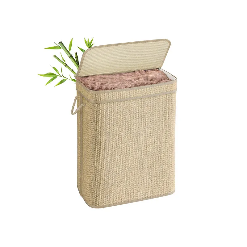 Cesto de la ropa de bambú con tapa