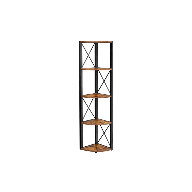 Estantería de Pared de Esquina de 5 Niveles Marrón Rústico y Negro