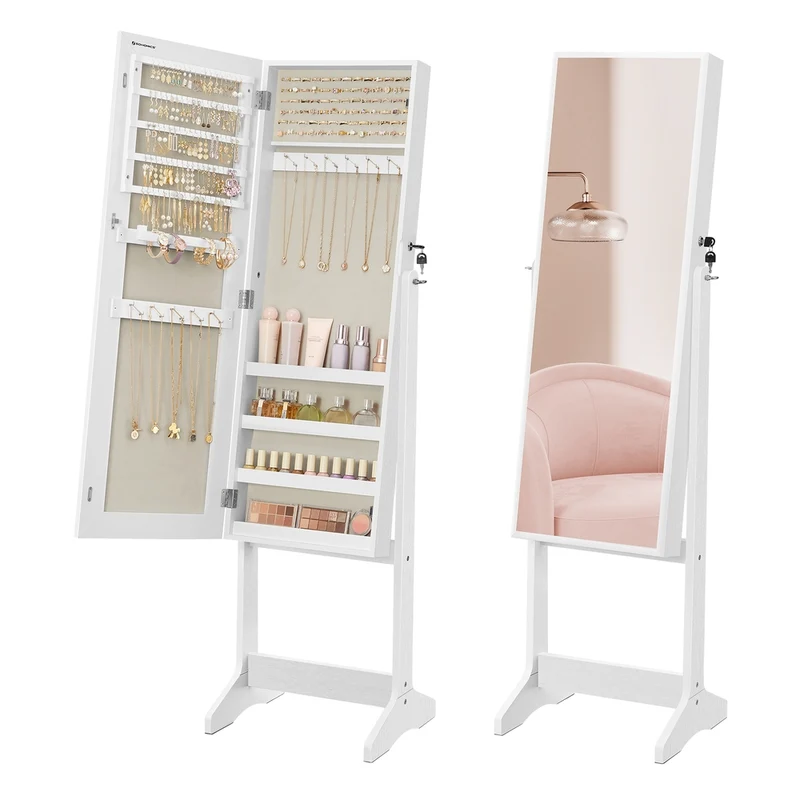 Espejo Joyero Superficie Blanca y Forro Beige
