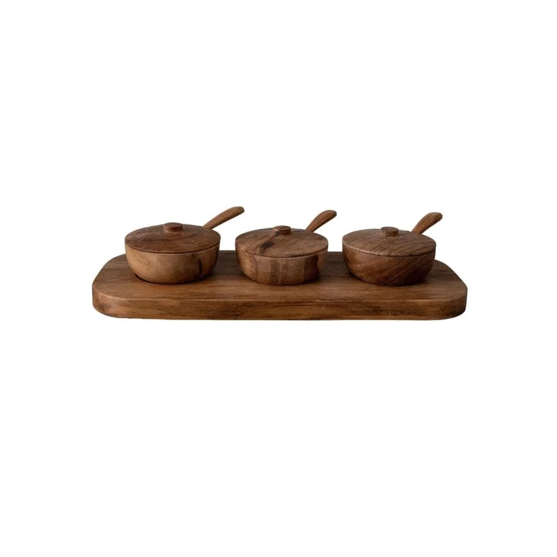 Teak Bowl w/ Spoon Set of 3 | 27x11x8cm