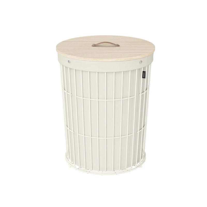 Cesto para Ropa Sucia con Tapa 95 L Blanco Crema