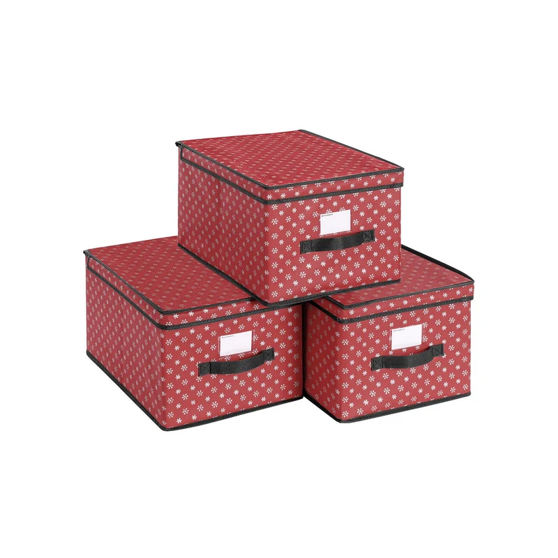 3 Cajas Plegables con Tapa para Navidad Rojo