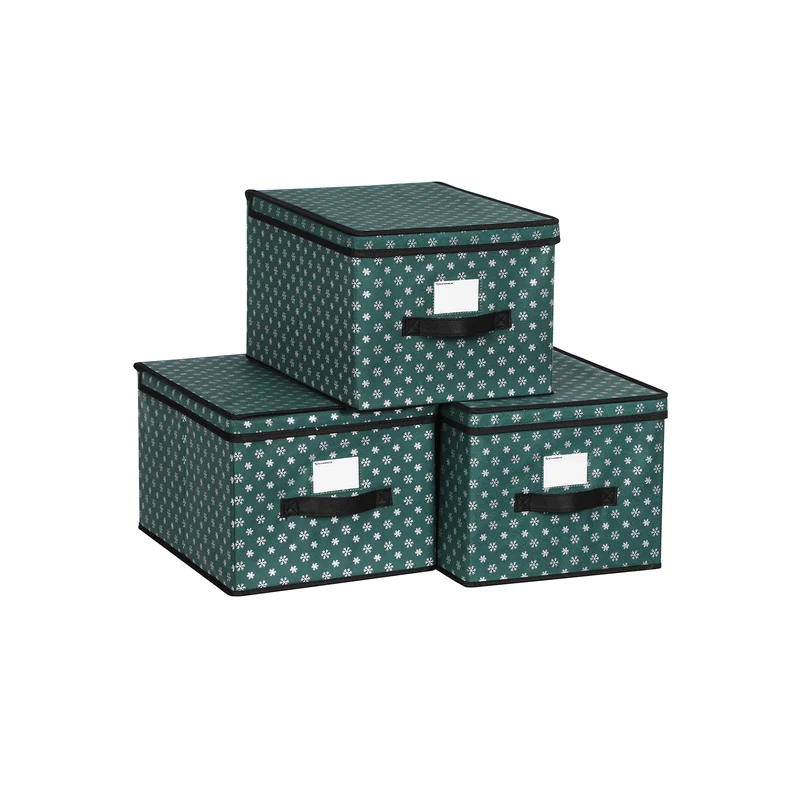 Juego de 3 Cajas Plegables para Navidad con Tapa Verde