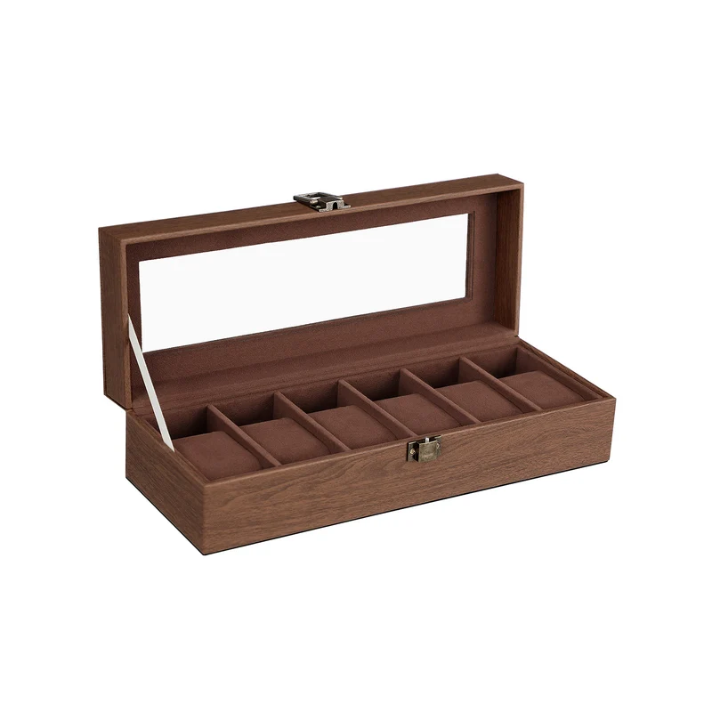 Caja de Reloj con Tapa de Cristal Almohadillas Extraíbles Crradura de Metal