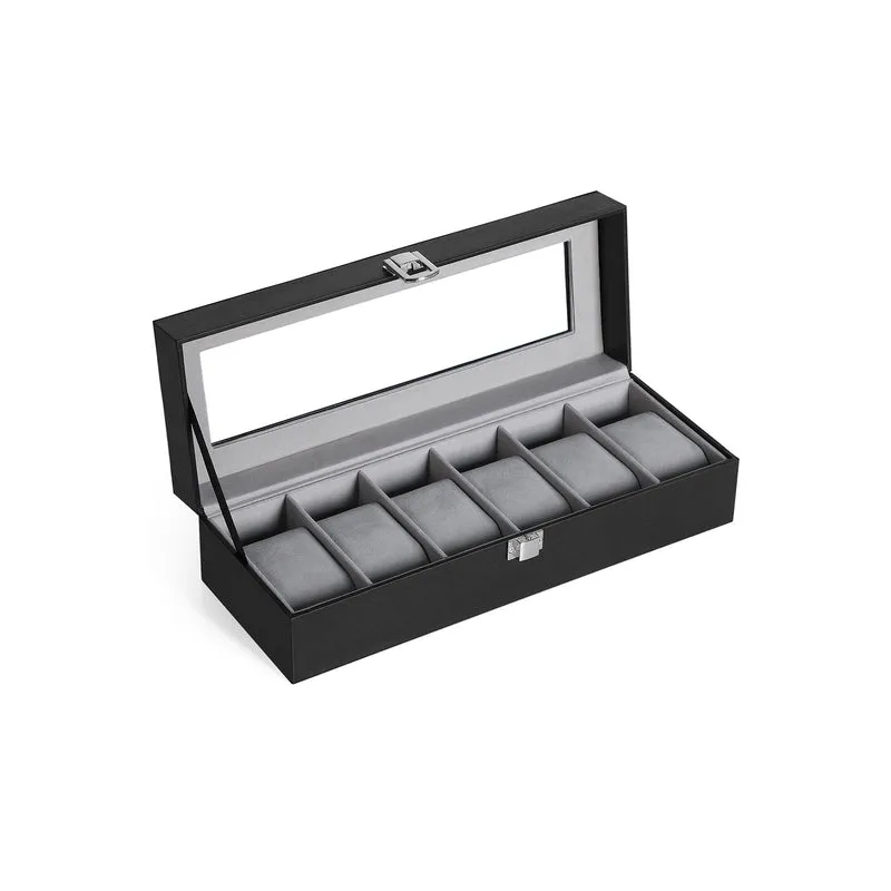 Caja de Relojes con Ranuras con Tapa de Cristal Cerradura de Metal