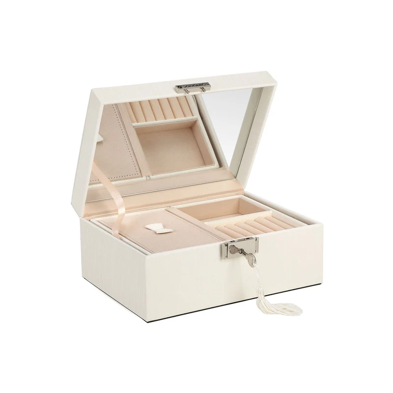Joyero Organizador de Joyas con Cerradura Bandeja Plegable Divisor Extraíble