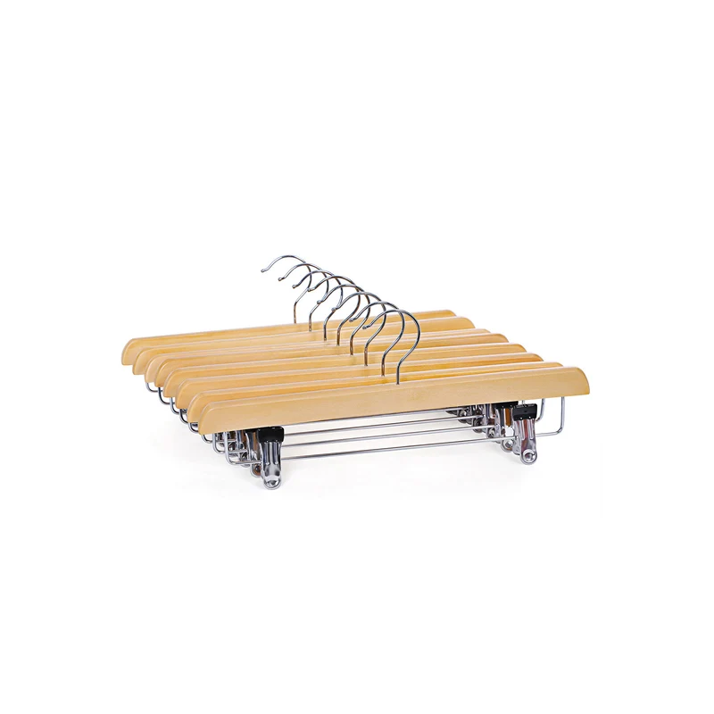 Perchas para Faldas Pantalones de Madera Maciza con Clips Antideslizantes