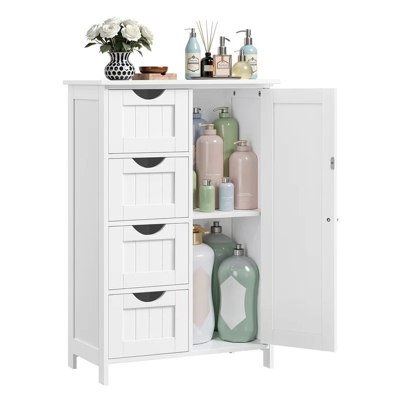 Armario de Baño Estrecho Cómoda con Cajones Estante Ajustable